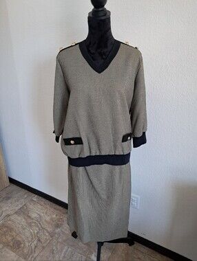 Vintage 70's Regal Blouse Pencil Skirt Set Women's Lg Houndstooth Old Money